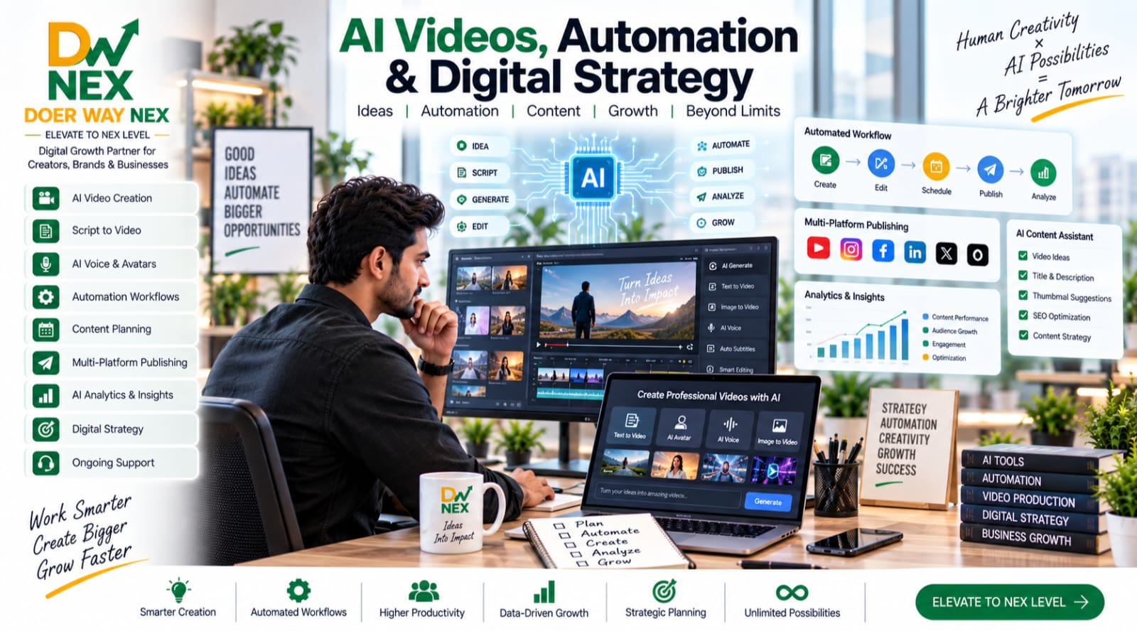 AI videos, automation & digital strategy — Doer Way NEX